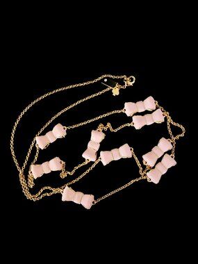 Kate Spade 2010 "Take A Bow" Light Pink Enamel Long Scatter Station Necklace